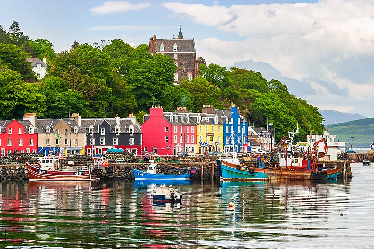 Isle of Mull - Port with boats in Tobermory in Scotland
