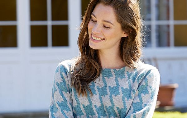 Jacquard-Pullover mit Hahnentrittmuster