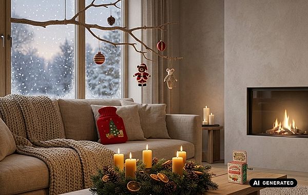 Adventsdeko von CGB Giftware Wohnzimmer mit Kamindeko und weihnachtlicher Deko