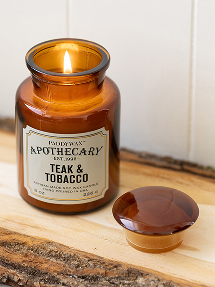 Duftkerze Teak & Tobacco im Apothekerglas 