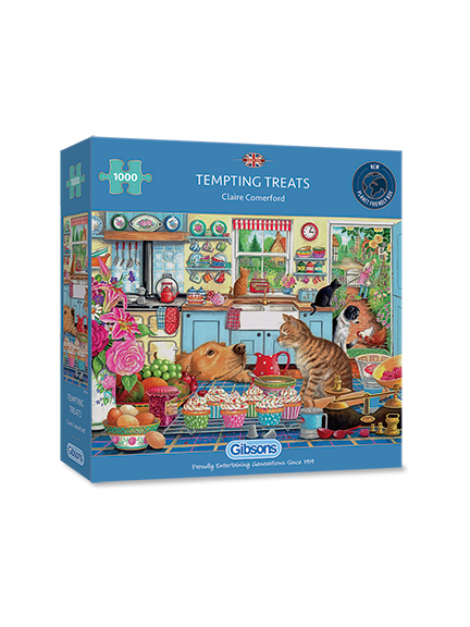 1000-Teile-Puzzle 'Tempting Treats' mit Hund & Katze