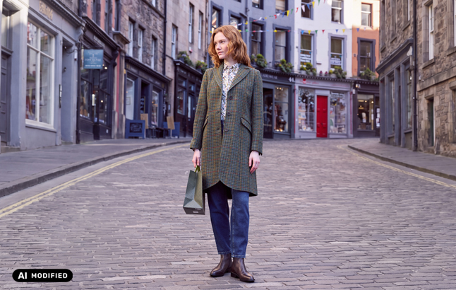 Frau auf Straße in Edinburgh