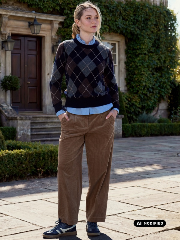 Cordhose mit Argylepullover kombiniert Cord-Kombi mit Argylepulli