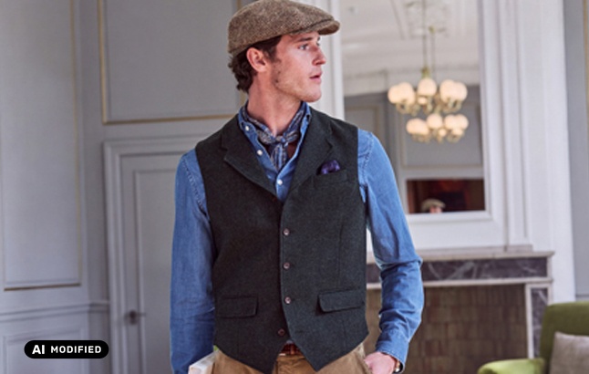 Weste und Kappe aus englischem Tweed