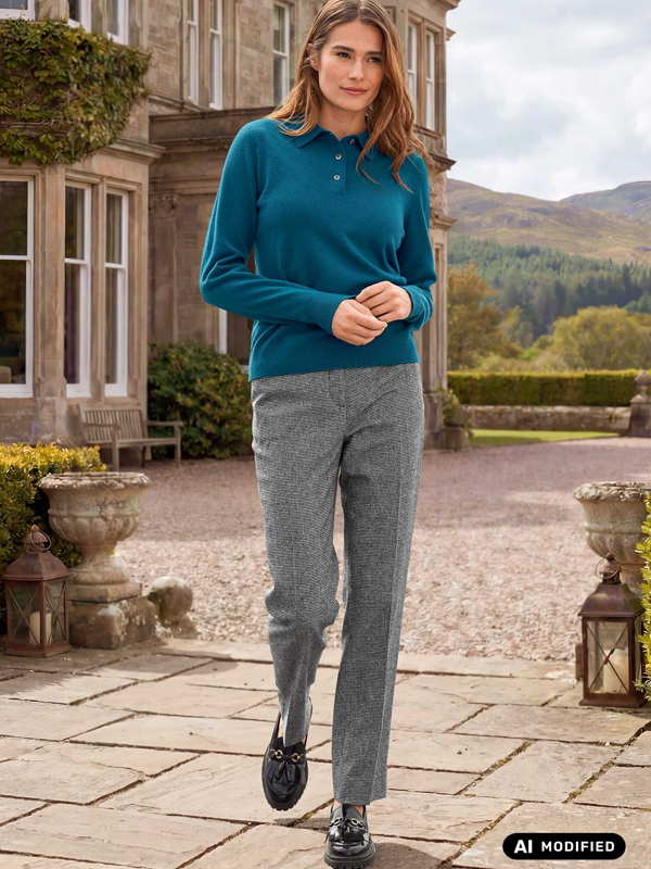 Wollhosen stilvoll kombinieren Stilvolle Kombi Karo-Wollhose mit Polo-Pullover